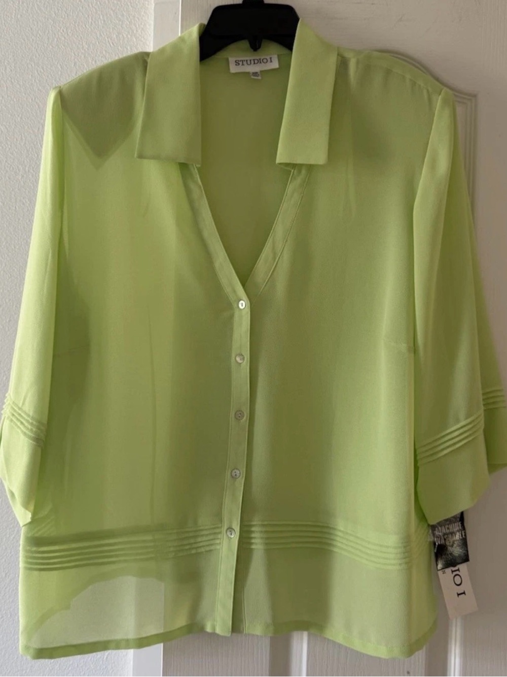 NWT Studio I Lime Green Sheer Blouse Top 20W Plus Size